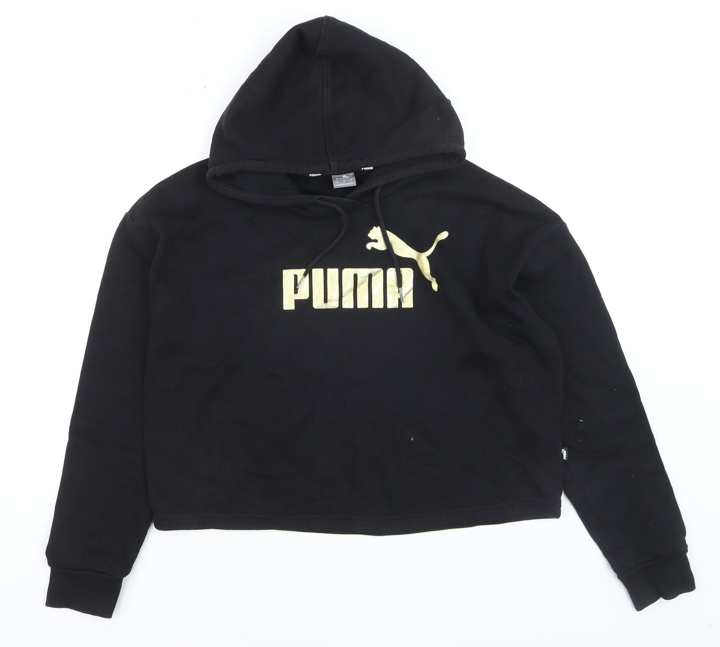 Puma Boys Black Gold Logo Pullover Hoodie Size S