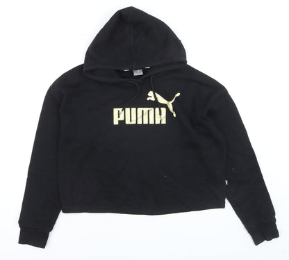 Additional front view of Puma boys’ black gold logo pullover hoodie, size S