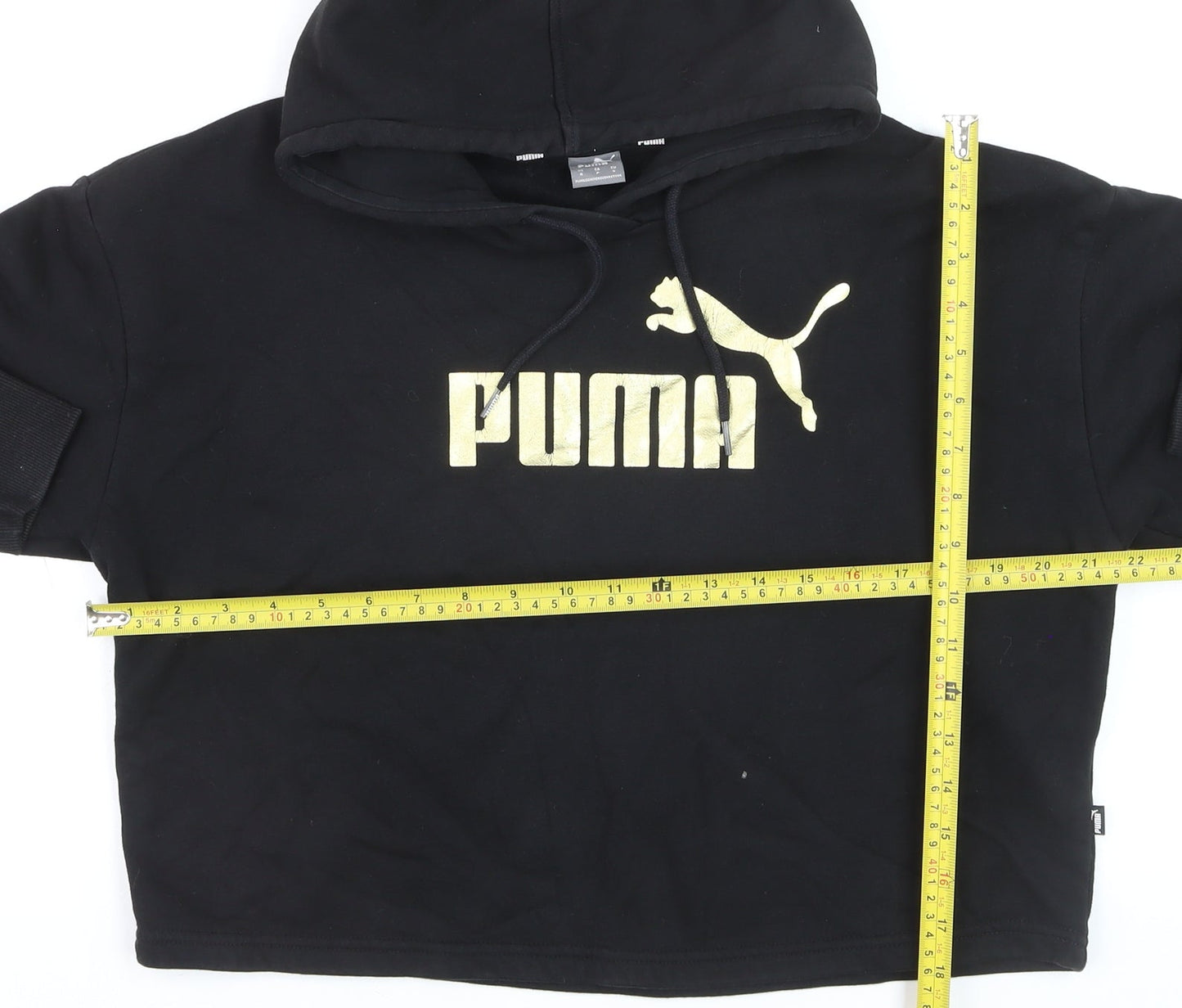 Puma Boys Black Gold Logo Pullover Hoodie Size S