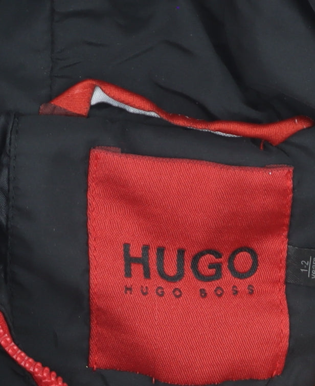 HUGO BOSS Boys Black Red Full Zip Hoodie Size 4 Years Cotton Hooded
