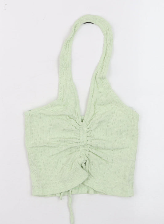 Stradivarius Women Green Cropped Halter Tank Top Size S