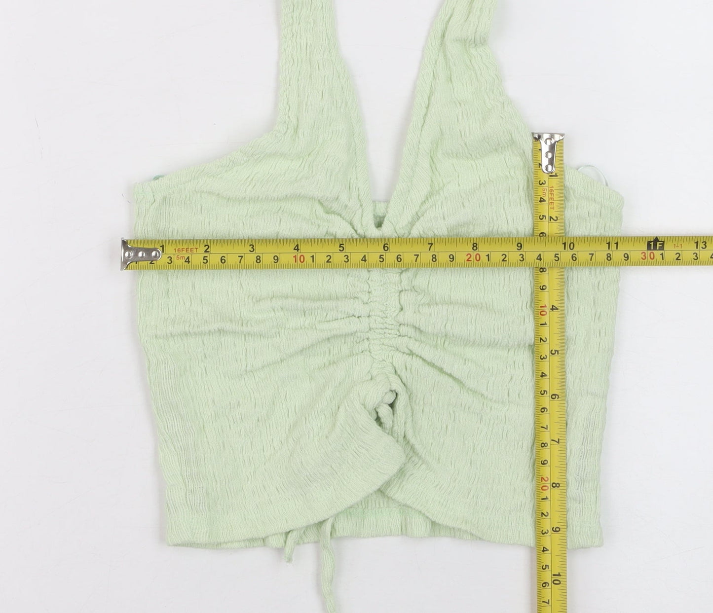 Stradivarius Women Green Cropped Halter Tank Top Size S