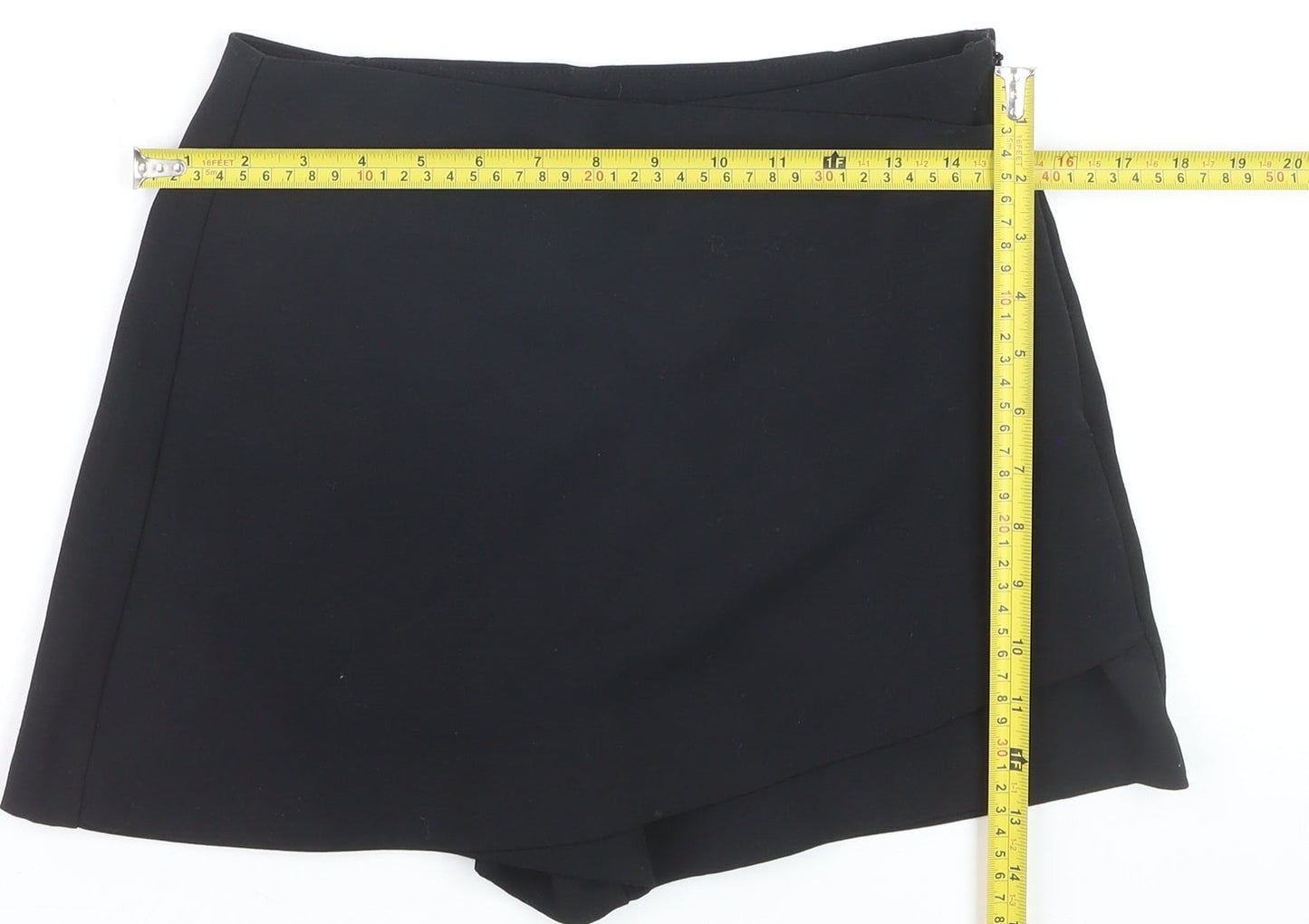 Stradivarius Women Black Skort Shorts Size S Asymmetrical Wrap Design