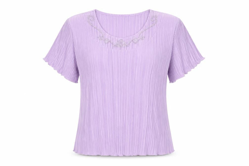 Forever by Michael Gold Women's Purple Beaded Short Sleeve Blouse M