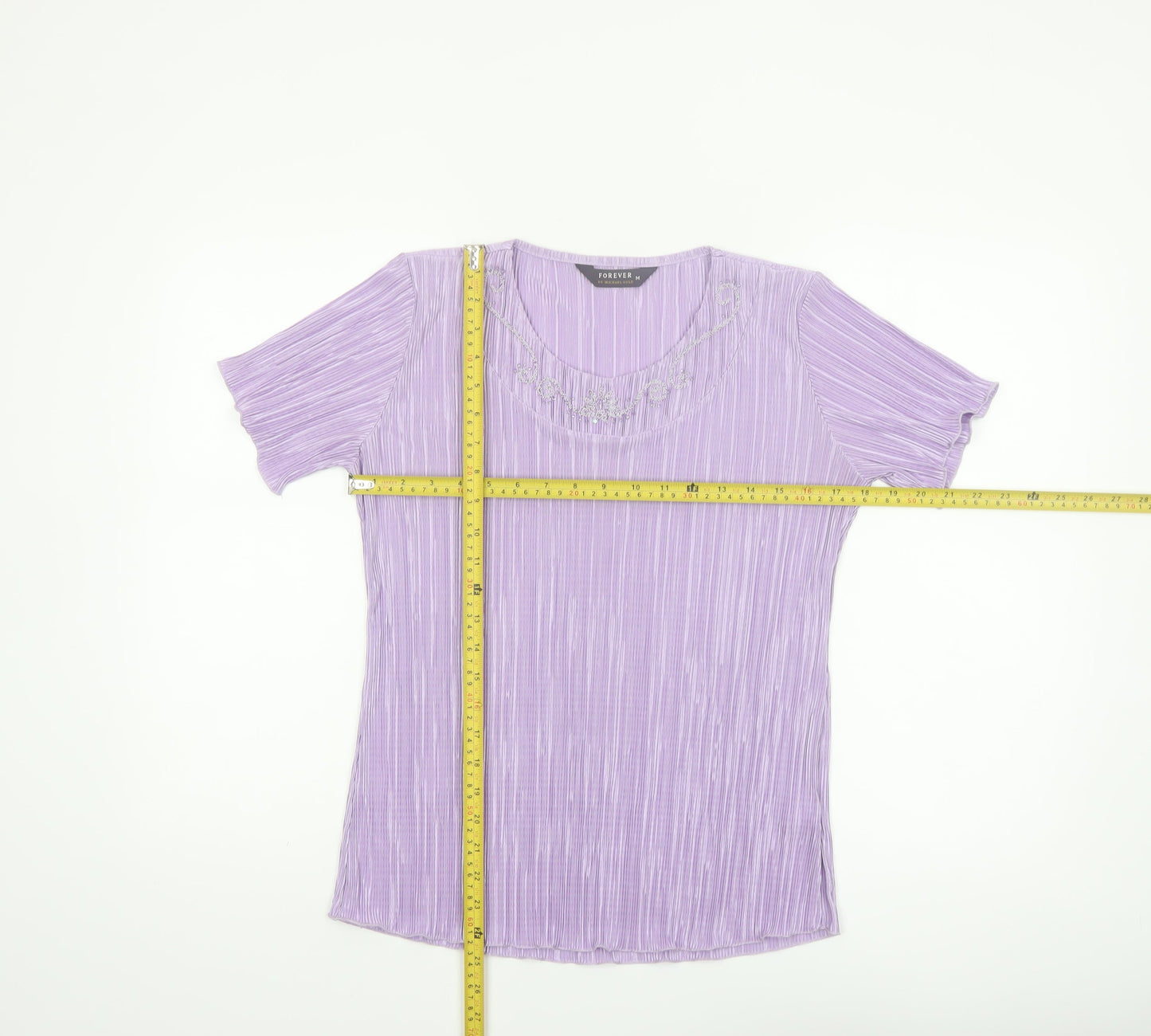 Forever by Michael Gold Women's Purple Beaded Short Sleeve Blouse M