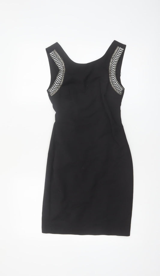 Zara Women Black XS Sleeveless Sheath Dress Beaded Detail