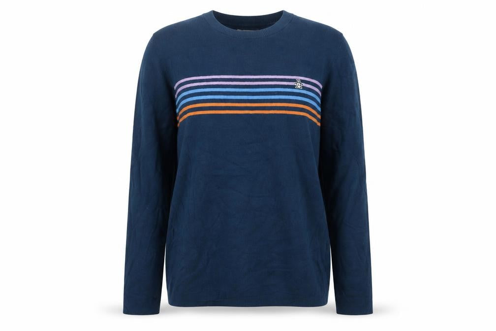 Original Penguin Women's Blue Striped Cotton Jumper L Crew Neck