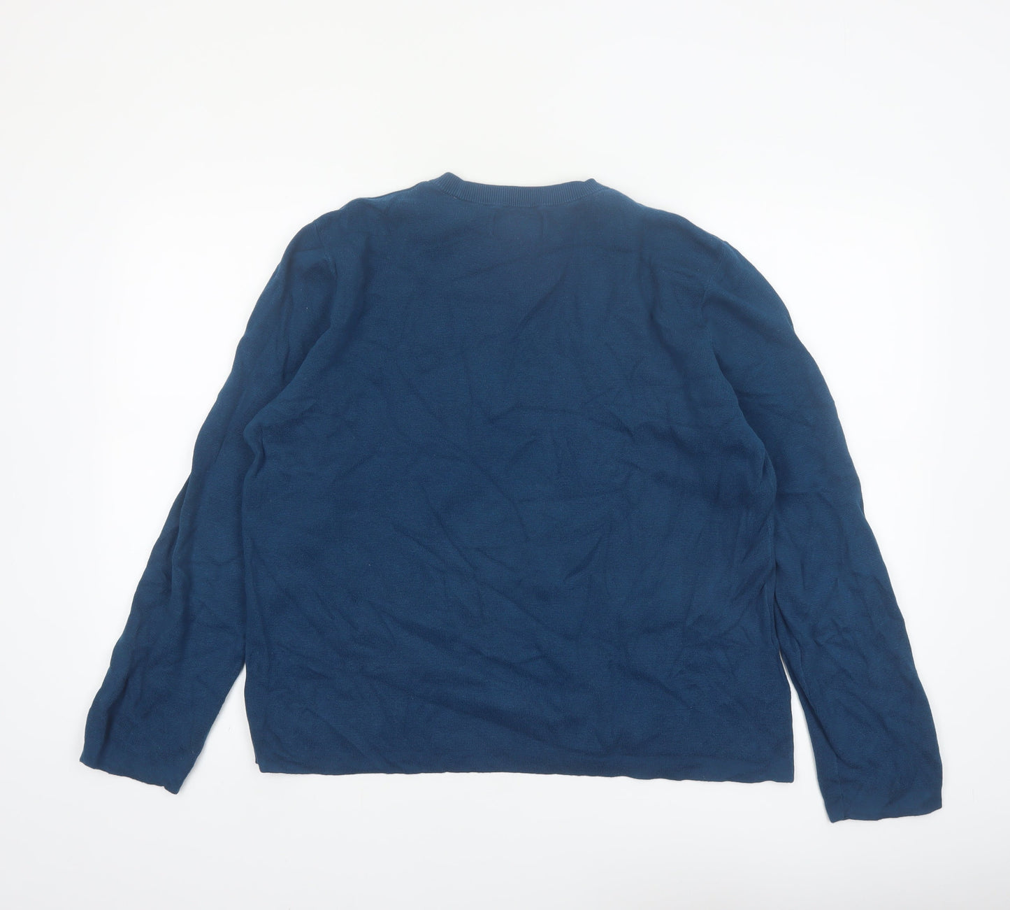 Original Penguin Women's Blue Striped Cotton Jumper L Crew Neck