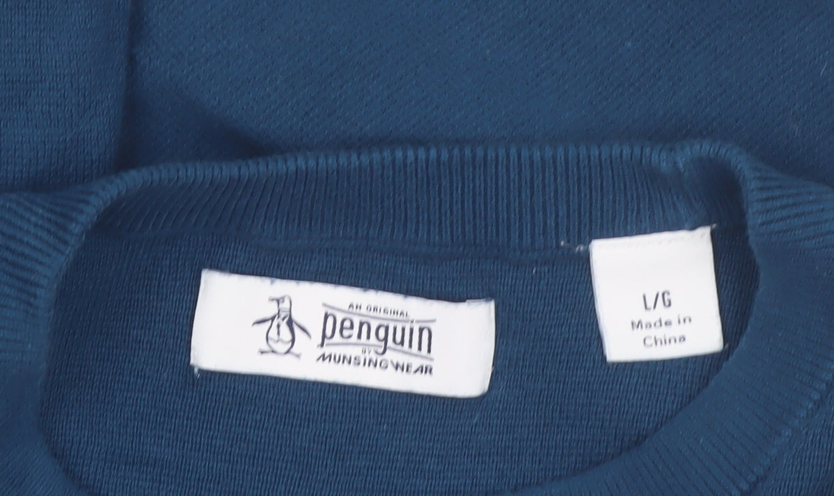Original Penguin Women's Blue Striped Cotton Jumper L Crew Neck