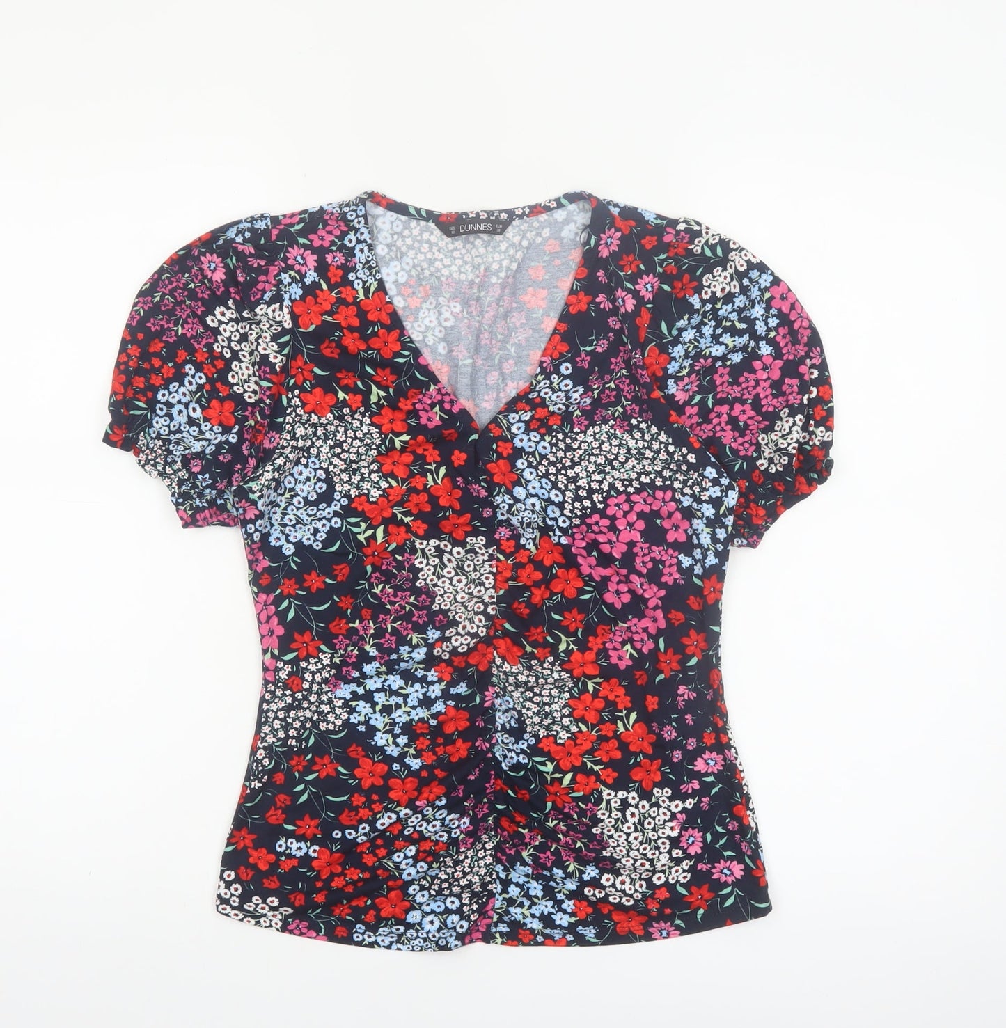 Dunnes Women’s Multicoloured Floral V-Neck Short Sleeve Blouse Size 10