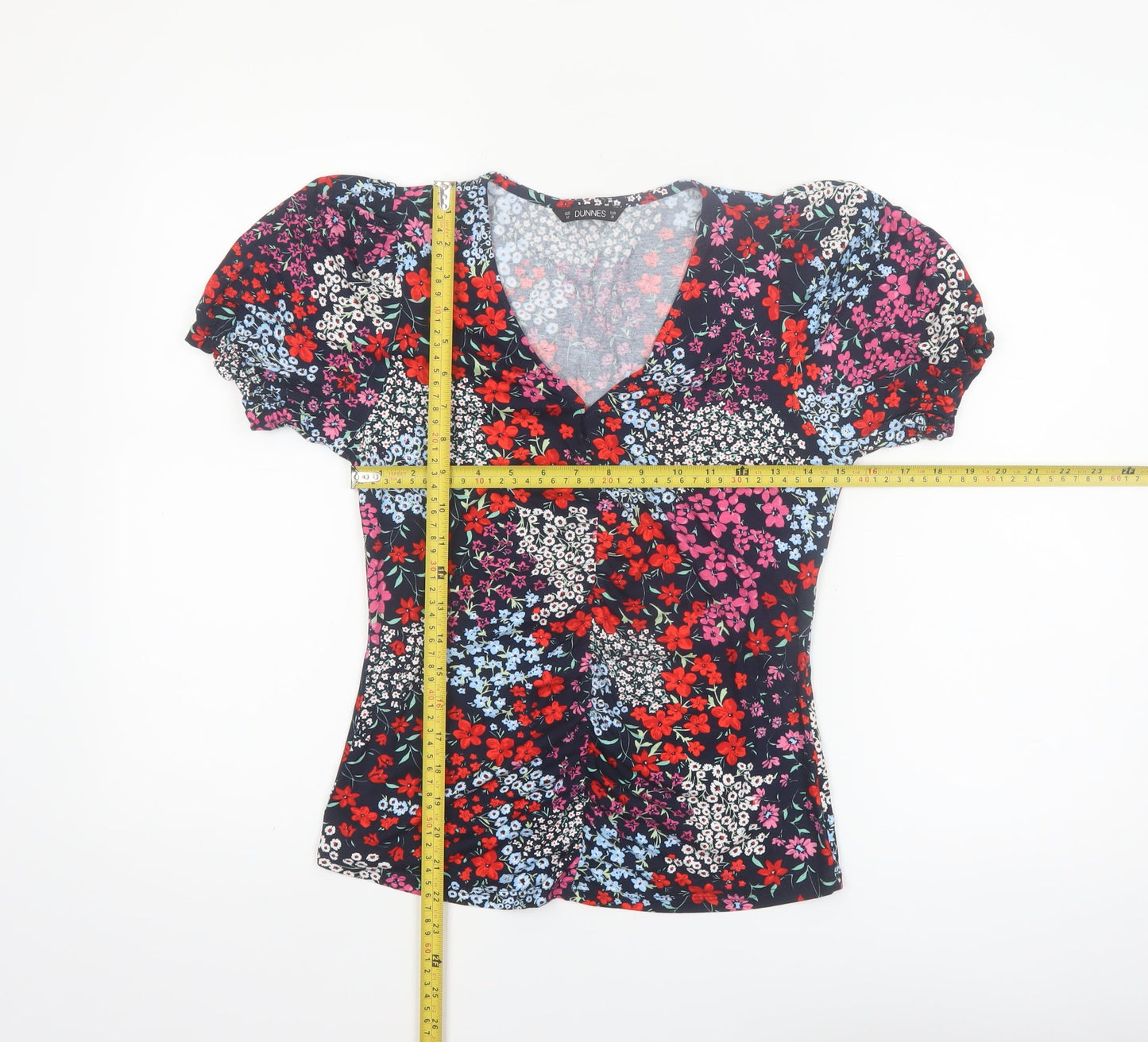 Dunnes Women’s Multicoloured Floral V-Neck Short Sleeve Blouse Size 10