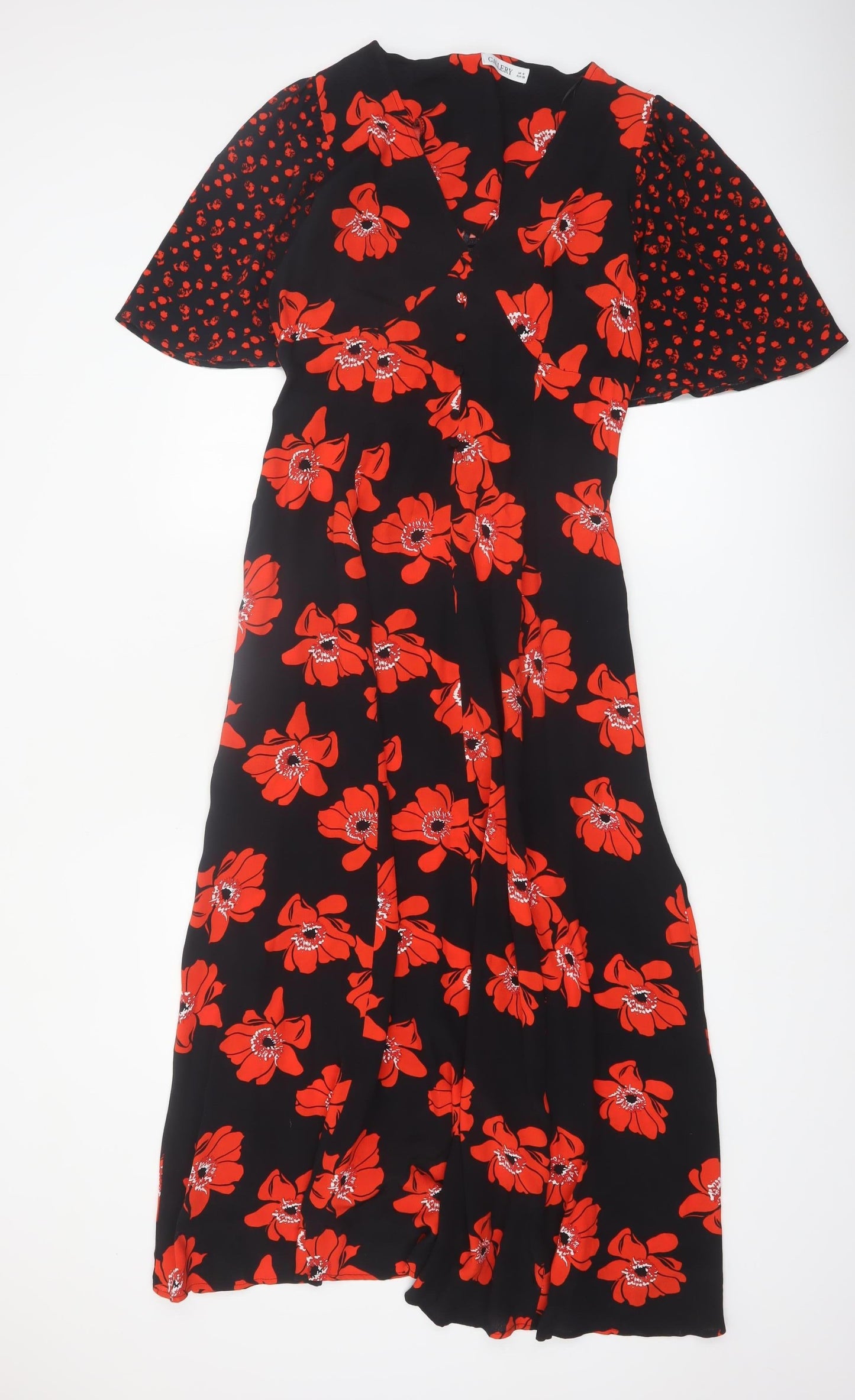 Gallery Women’s Black Red Floral Midi Fit & Flare Dress UK 8
