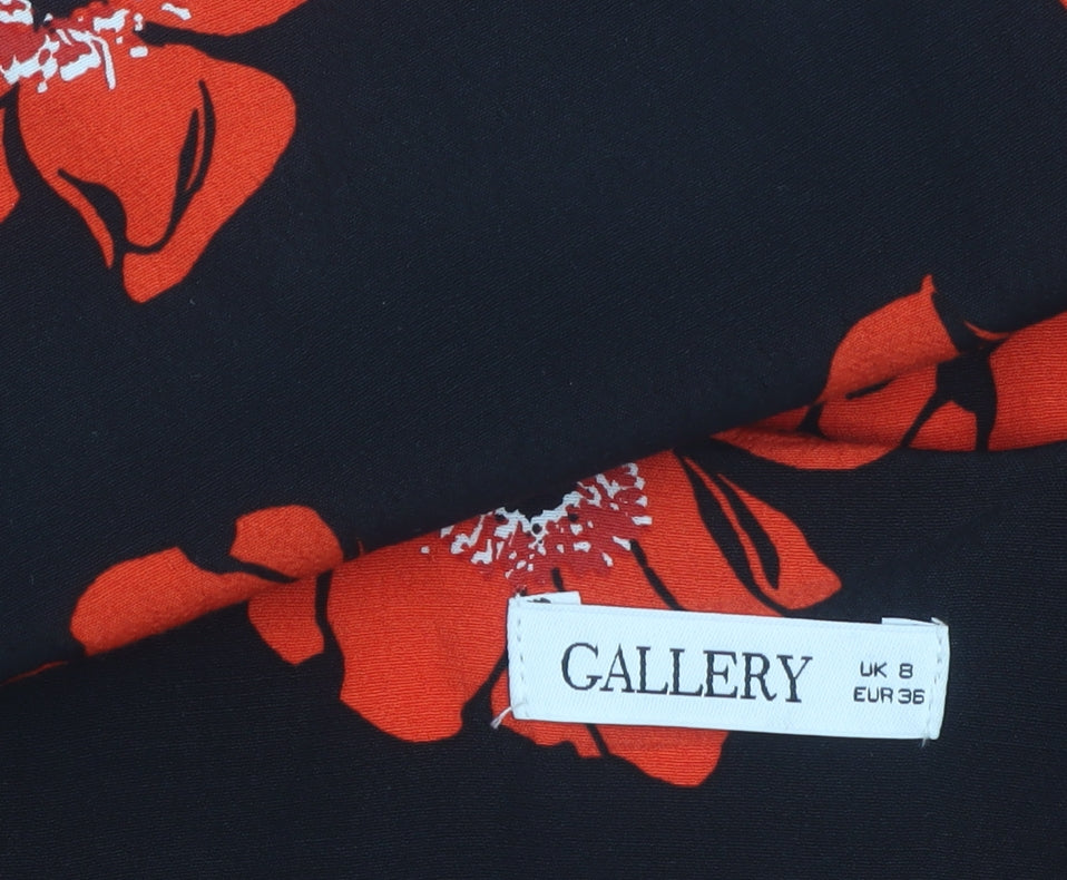 Gallery Women’s Black Red Floral Midi Fit & Flare Dress UK 8