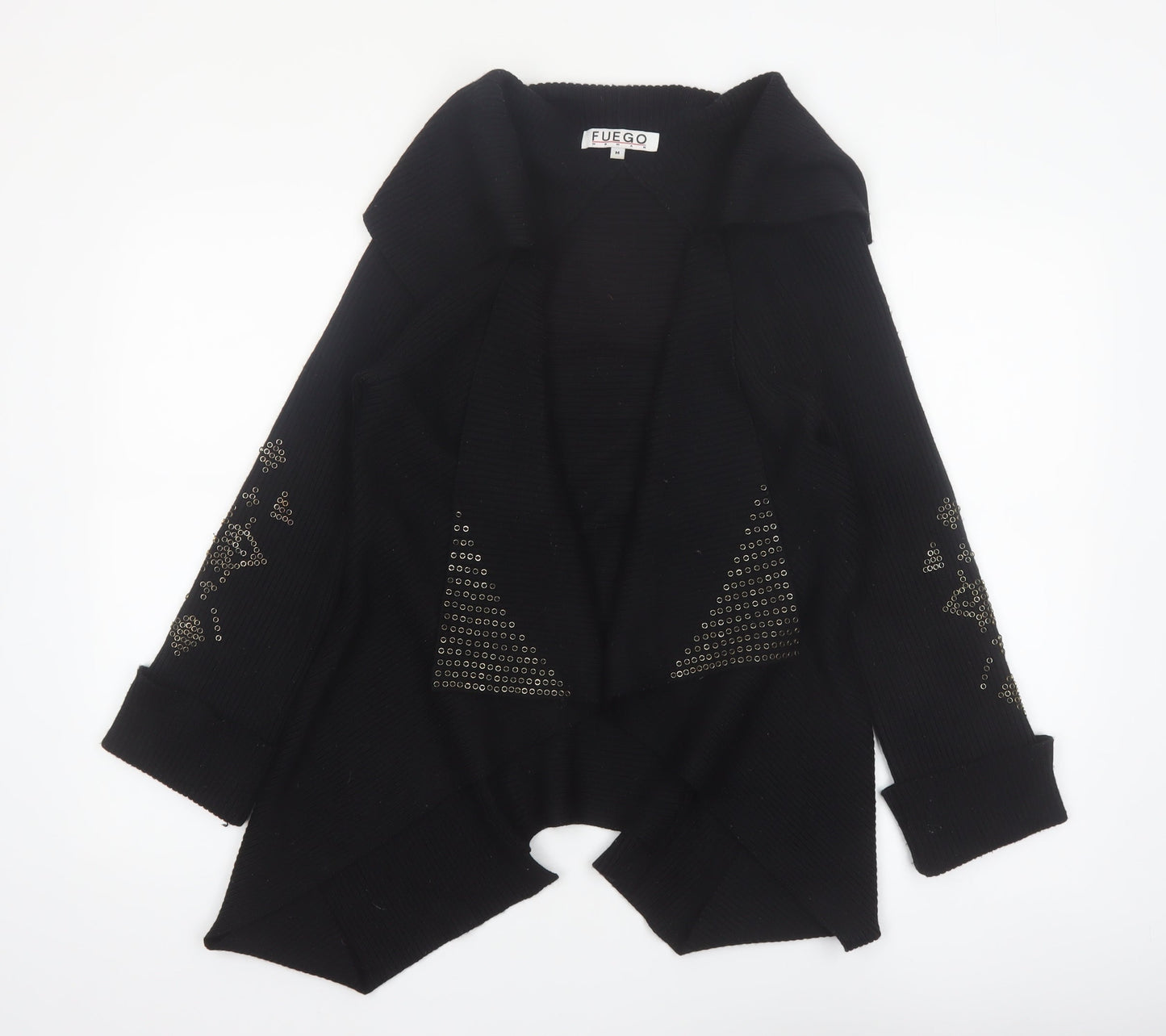 Fuego Women Black Studded Open Cardigan Medium Wool Blend