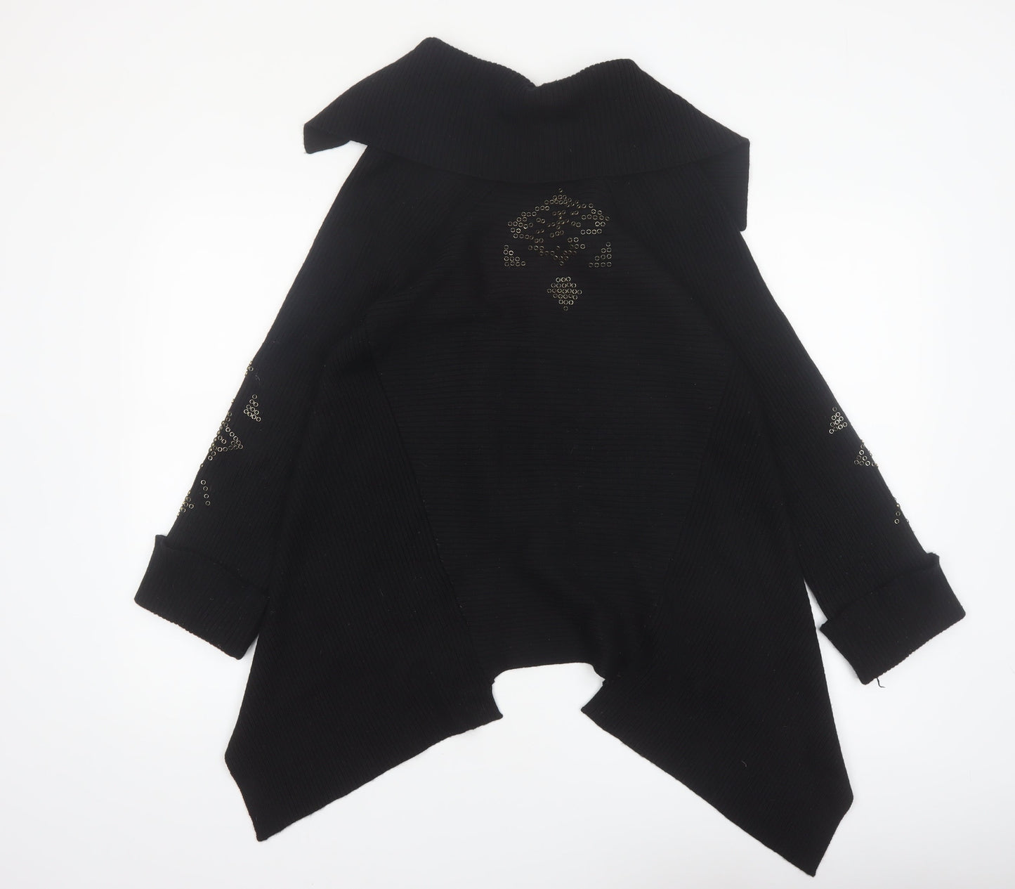 Fuego Women Black Studded Open Cardigan Medium Wool Blend