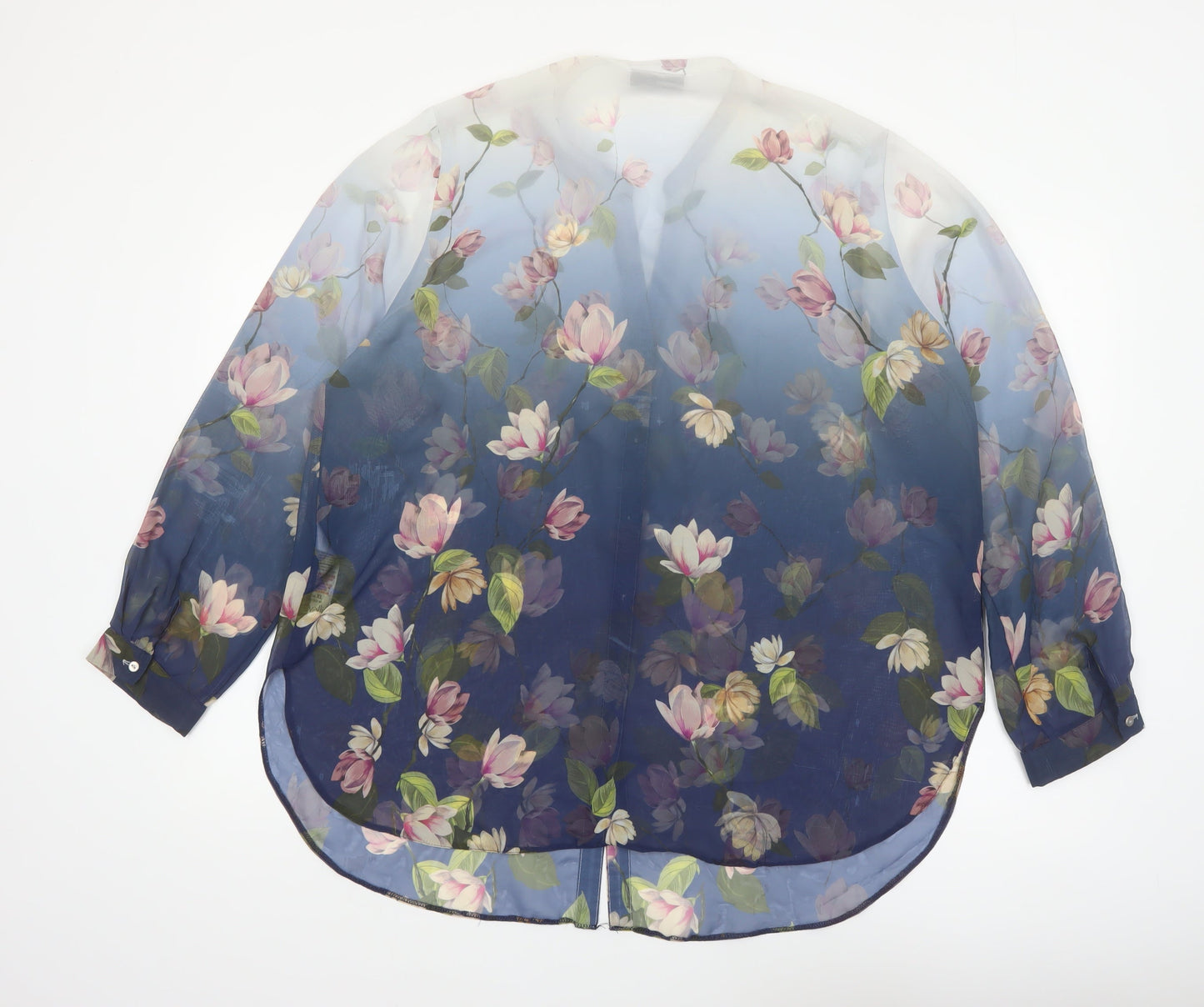 Wallis Women Blue Floral Sheer Chiffon Tunic Blouse XL