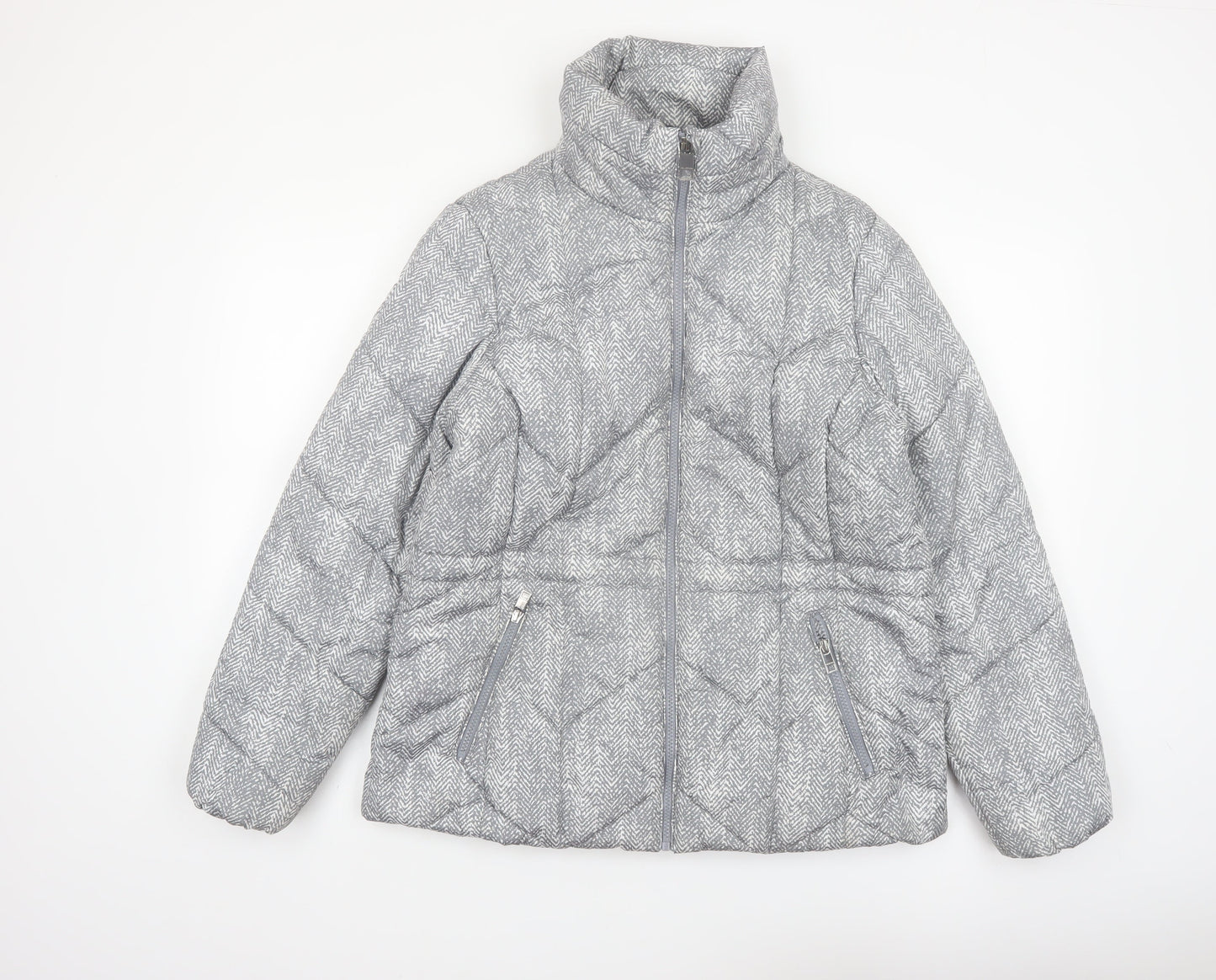 Marks and Spencer Women Grey Herringbone Quilted Puffer Jacket Size 10