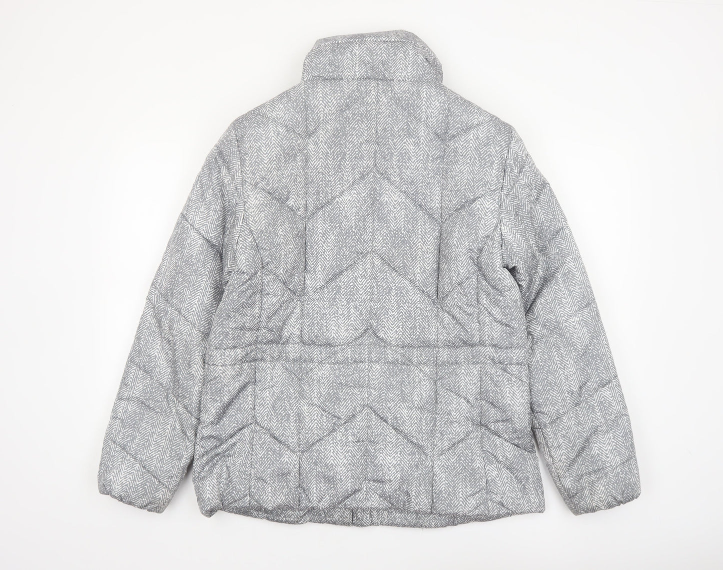 Marks and Spencer Women Grey Herringbone Quilted Puffer Jacket Size 10