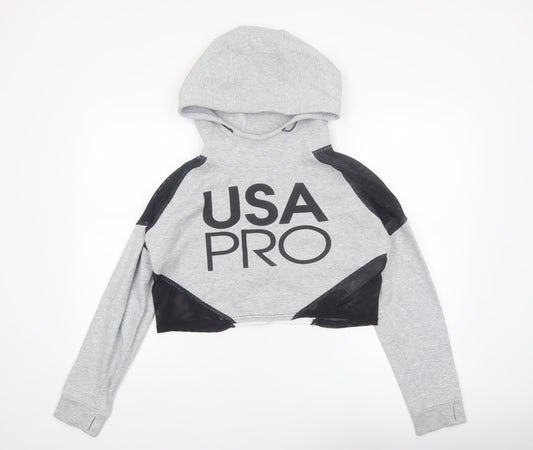 USA Pro Womens Grey Crop Hoodie Size 10 Hooded Sportswear
