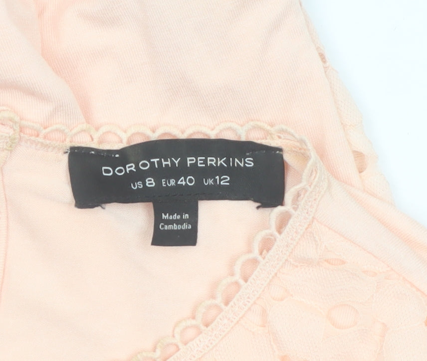 Dorothy Perkins Womens Beige Lace Short Sleeve Blouse UK 12