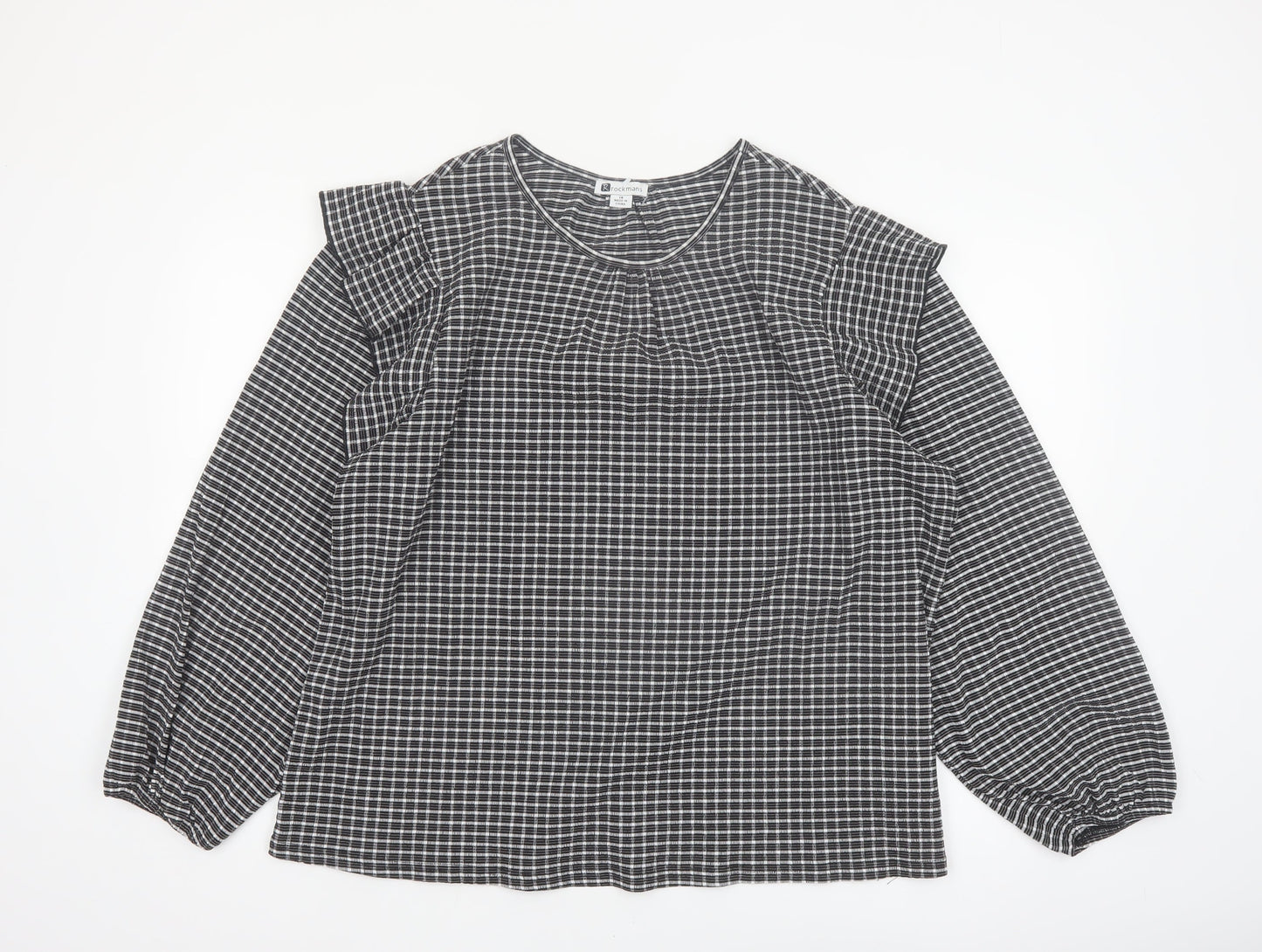 Rockmans Women Black Check Ruffle Long Sleeve Tunic Blouse Size 18