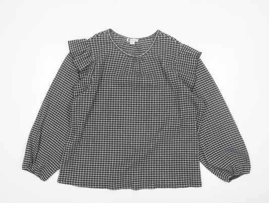 Rockmans Women Black Check Ruffle Long Sleeve Tunic Blouse Size 18