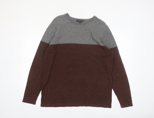Red Herring Men’s Grey Brown Cotton Crew Neck Jumper Size L
