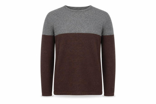 Front view of Red Herring Men’s Grey Brown Cotton Crew Neck Jumper, size L