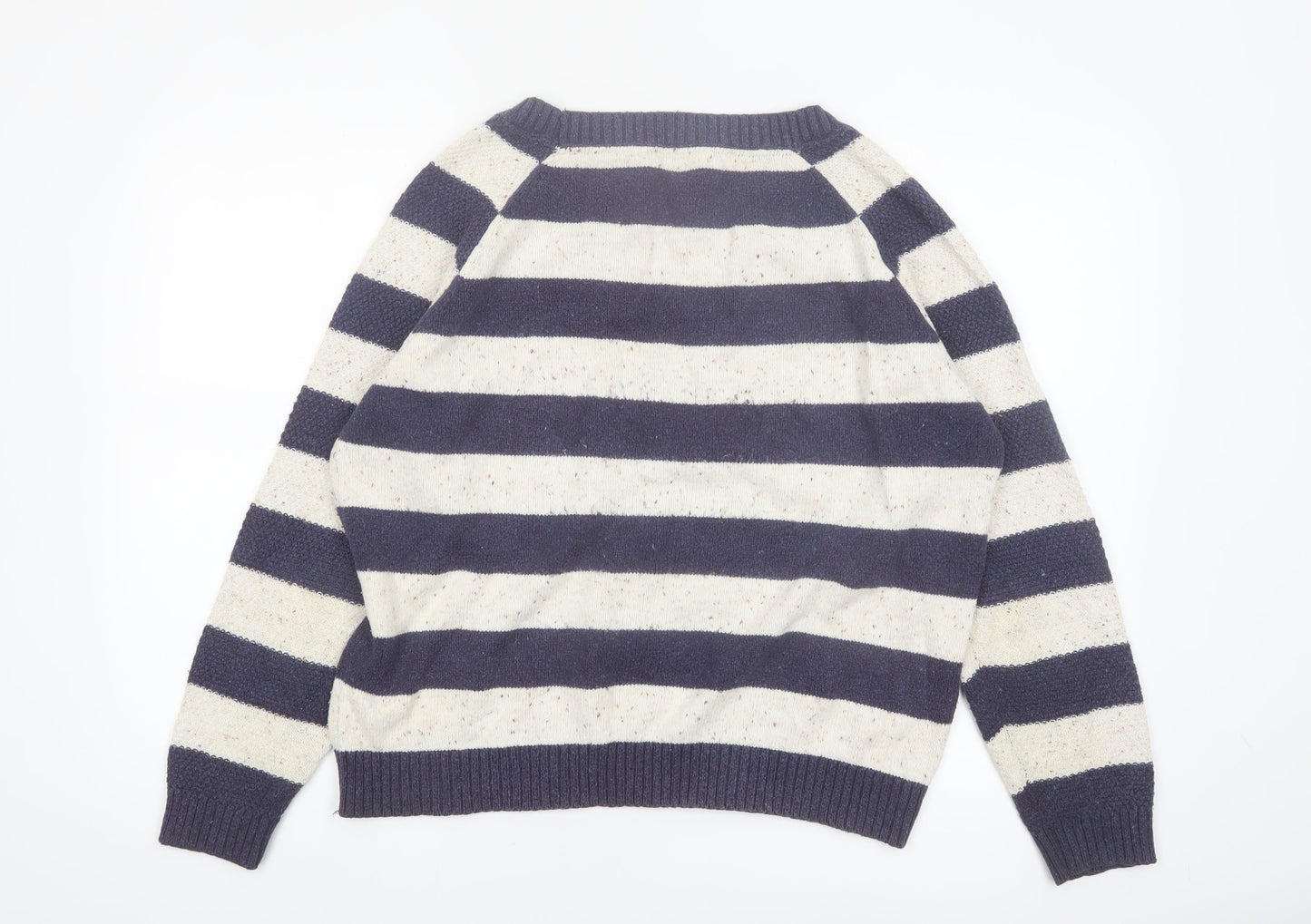 Fat Face Women Blue Striped Crew Neck Wool Cotton Jumper Size 18