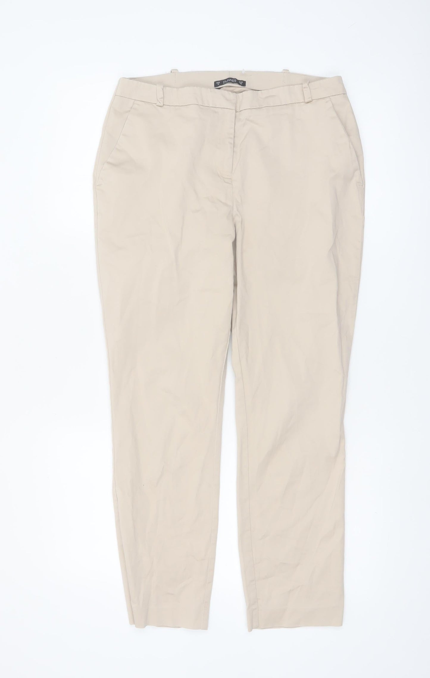 Dunnes Women Beige Chino Trousers Size 10 Regular Fit Cotton Stretch