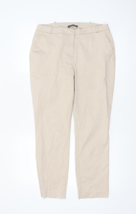 Dunnes Women Beige Chino Trousers Size 10 Regular Fit Cotton Stretch