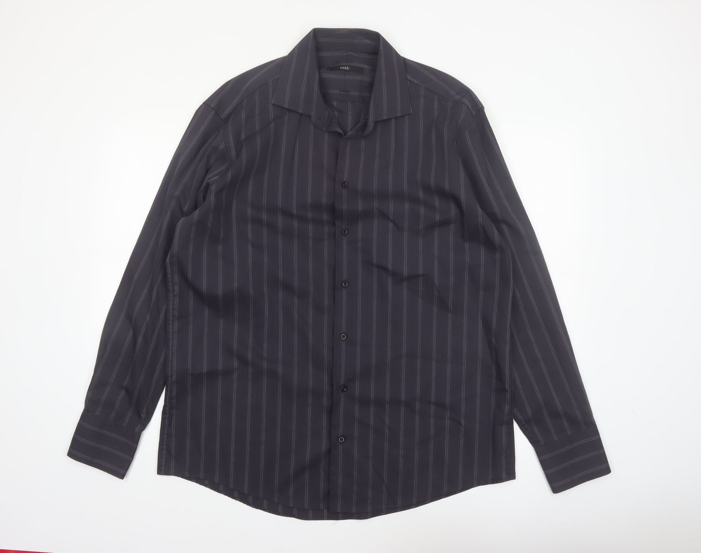 Venti Men's Black Striped Long Sleeve Cotton Button-Up Shirt Size 43