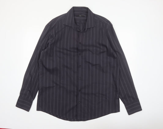 Venti Men's Black Striped Long Sleeve Cotton Button-Up Shirt Size 43