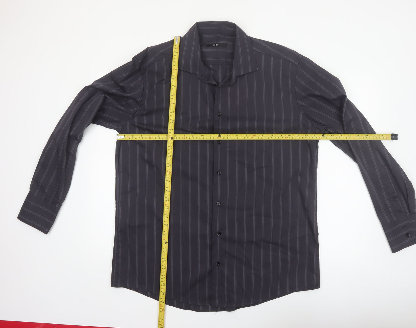Venti Men's Black Striped Long Sleeve Cotton Button-Up Shirt Size 43