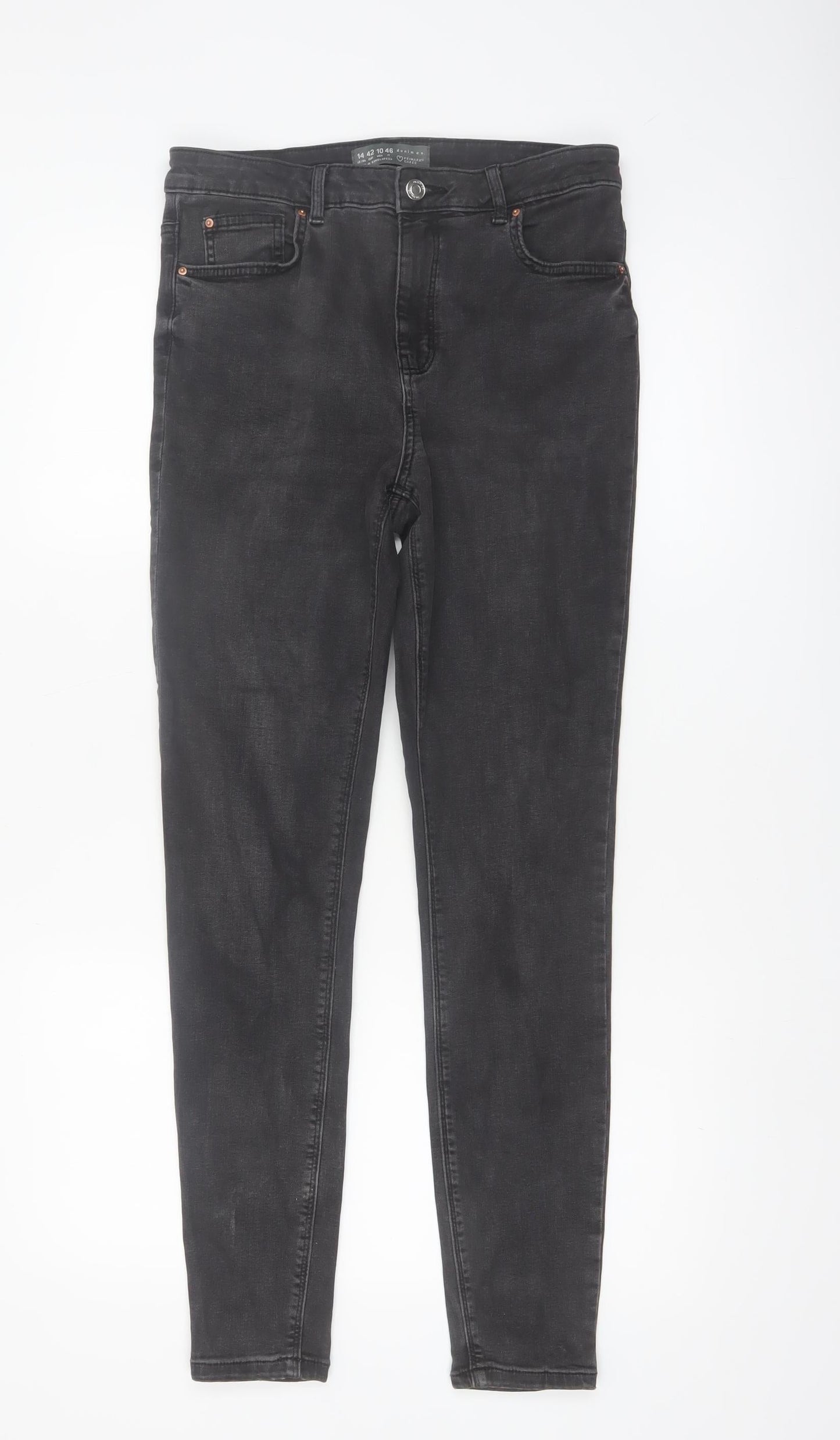 Primark Women Black Skinny Jeans Size 14 Mid Rise Stretch Denim