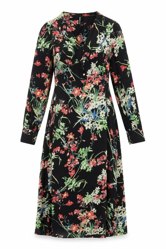 ELLI WHITE Women's Black Floral Midi Wrap Dress Size L
