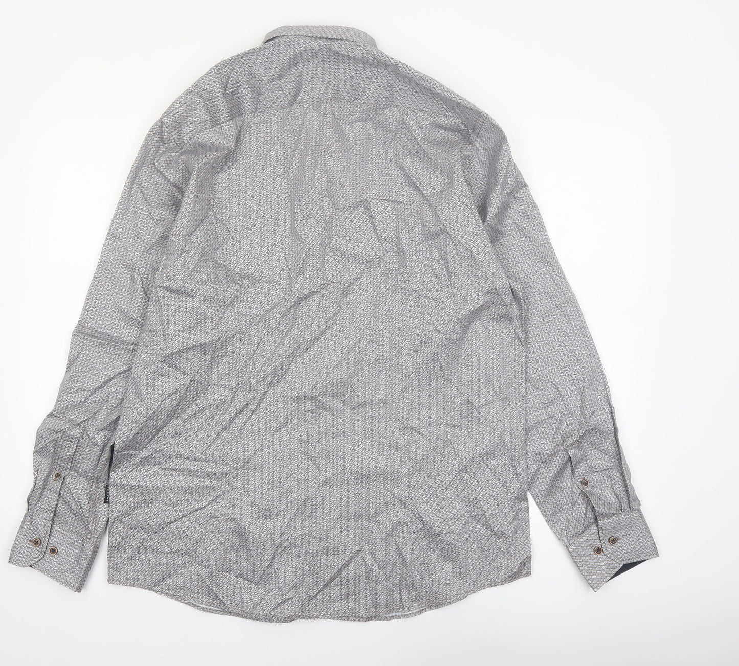Bugatti Men's Grey Geometric Long Sleeve Button-Up Shirt Size L