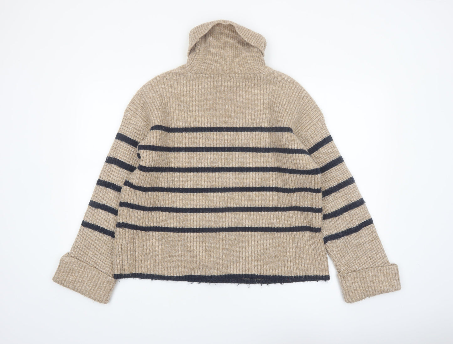 Marks and Spencer Women’s Beige Striped Roll Neck Jumper Size S