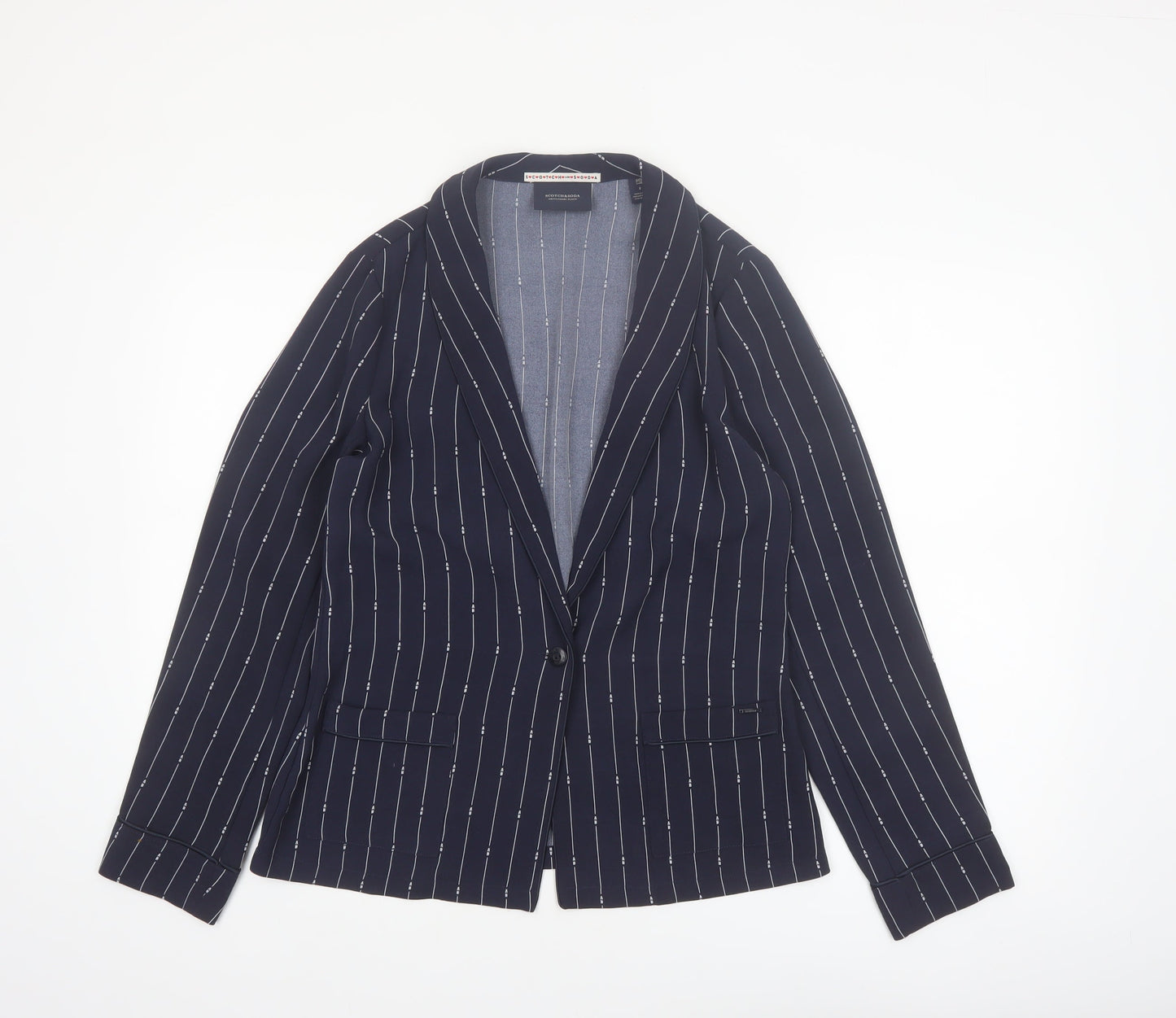 Scotch & Soda Women's Navy Pinstripe Single-Breasted Blazer Size S