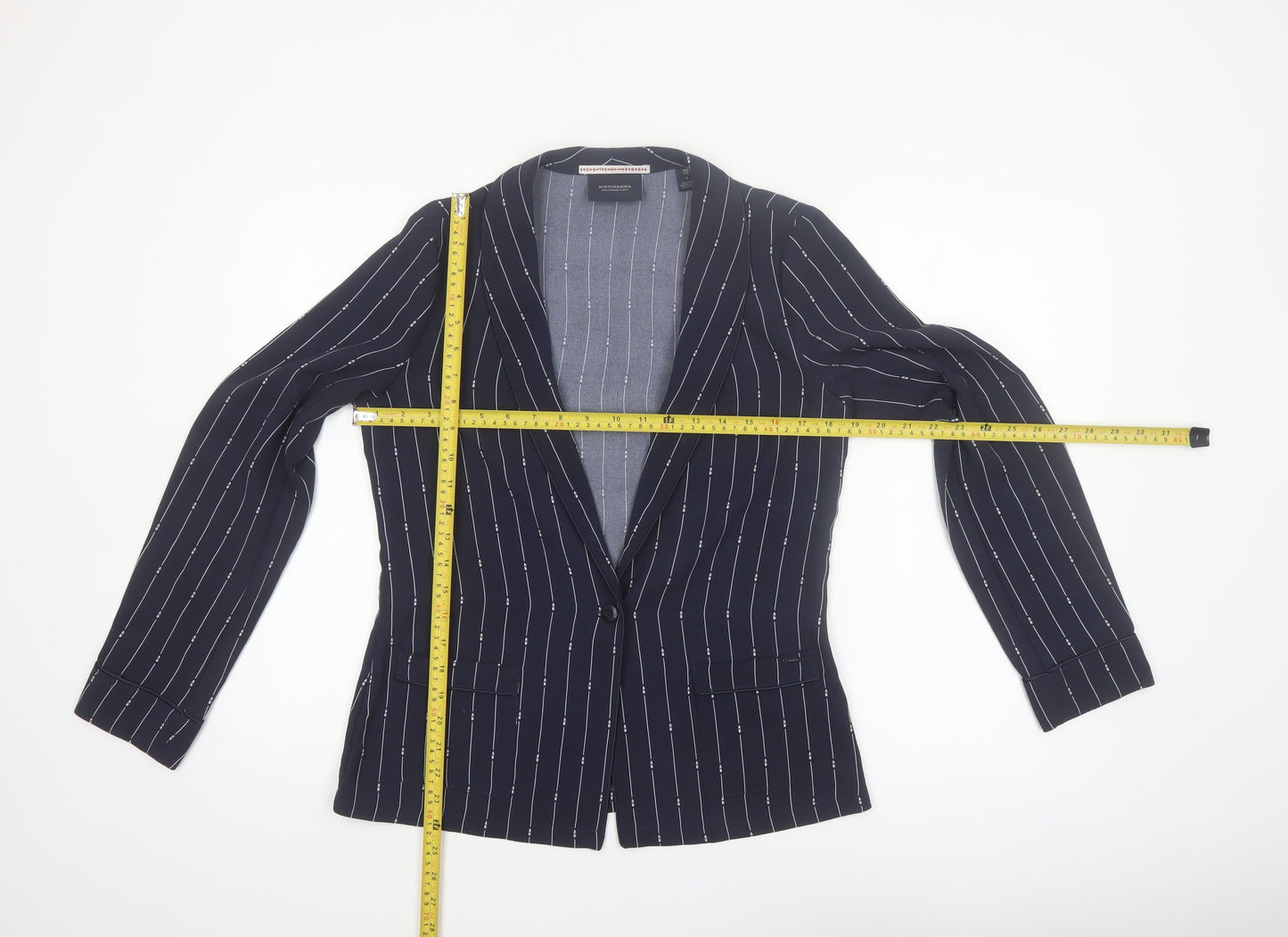 Scotch & Soda Women's Navy Pinstripe Single-Breasted Blazer Size S