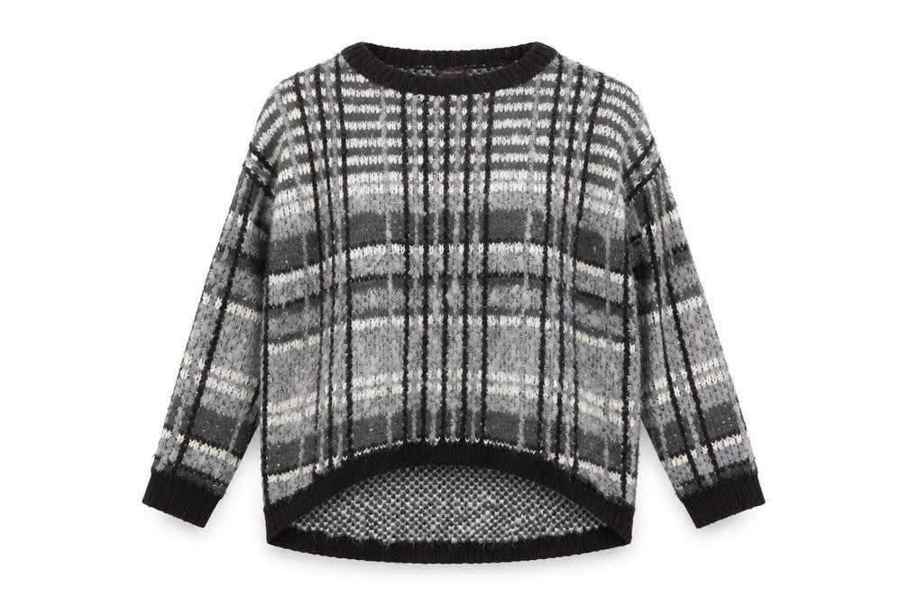 Phase Eight Women's Grey Chunky Knit Check Pullover Jumper S