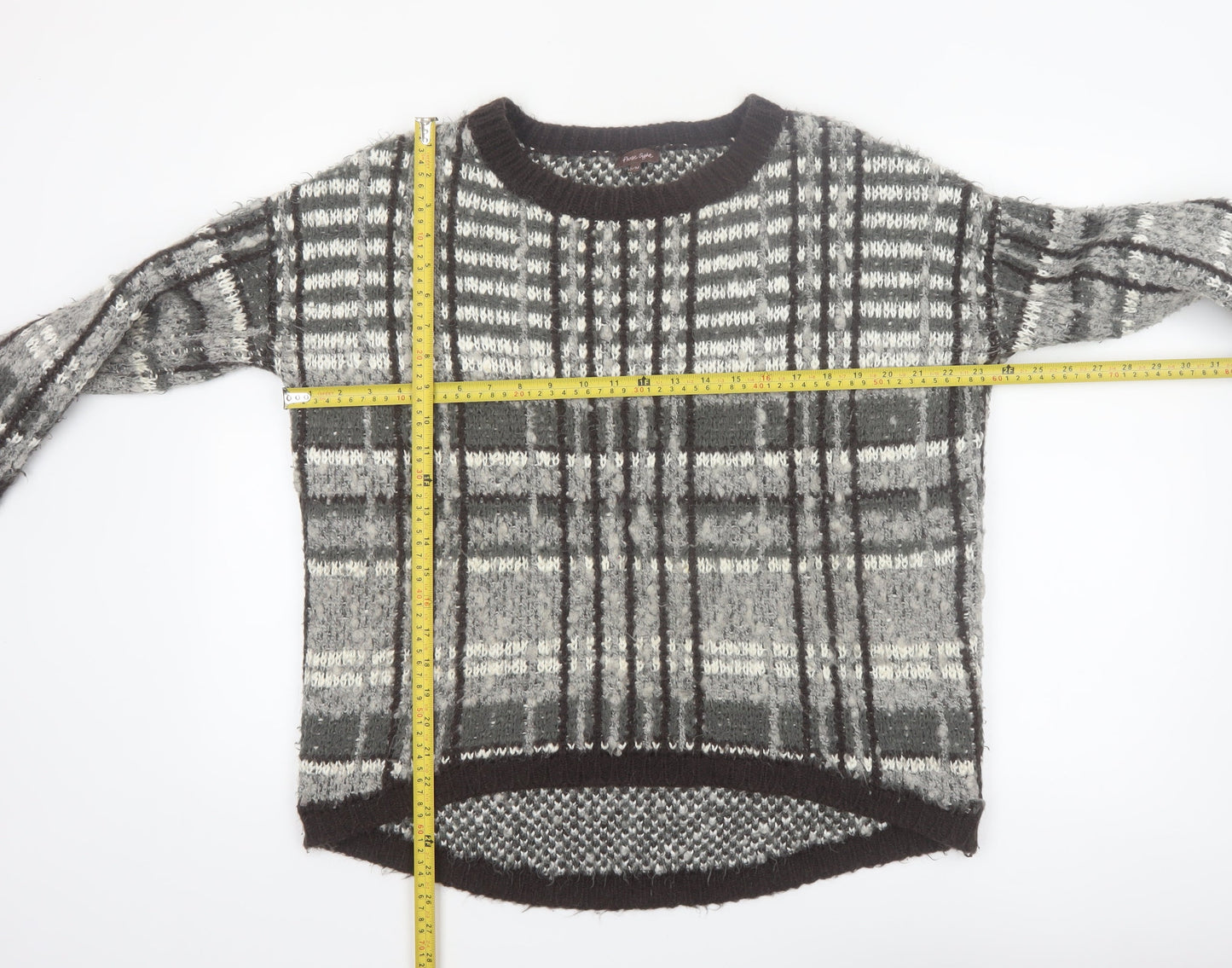 Phase Eight Women's Grey Chunky Knit Check Pullover Jumper S