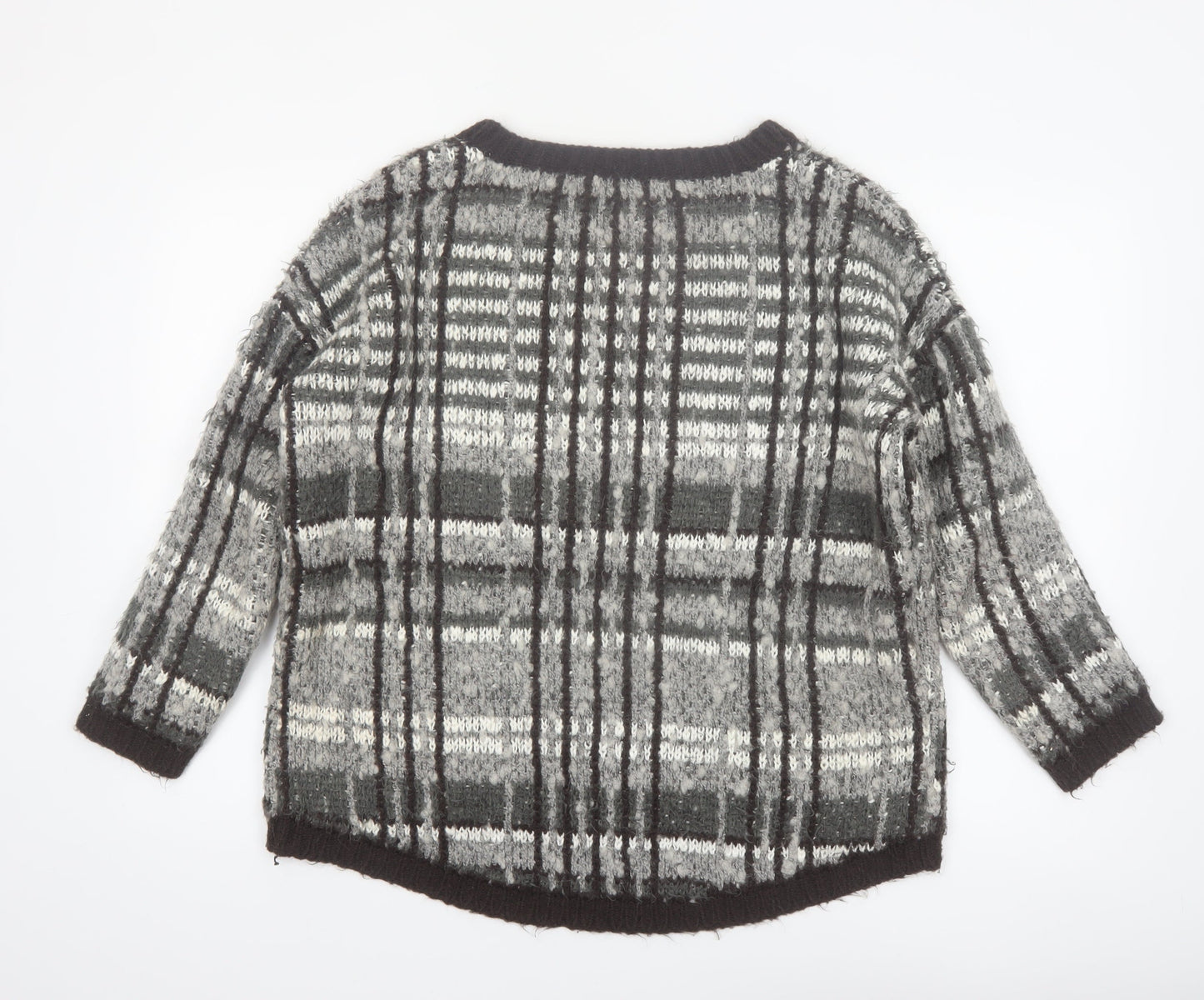Phase Eight Women's Grey Chunky Knit Check Pullover Jumper S