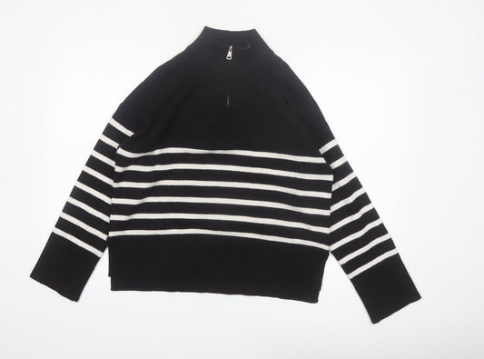 DKNY Jeans Women's Black Striped Mock Neck 1/4 Zip Jumper Size L