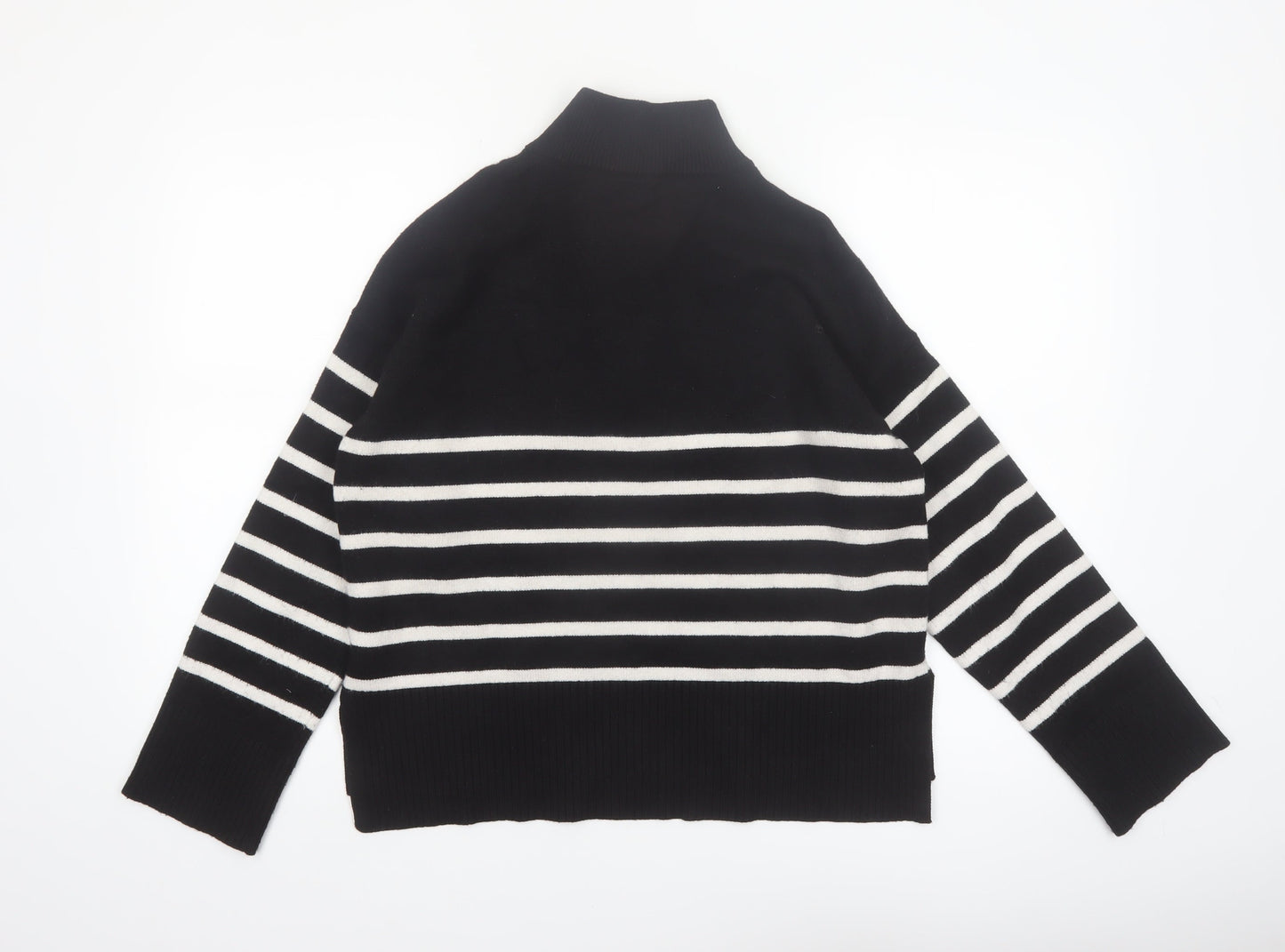 DKNY Jeans Women's Black Striped Mock Neck 1/4 Zip Jumper Size L