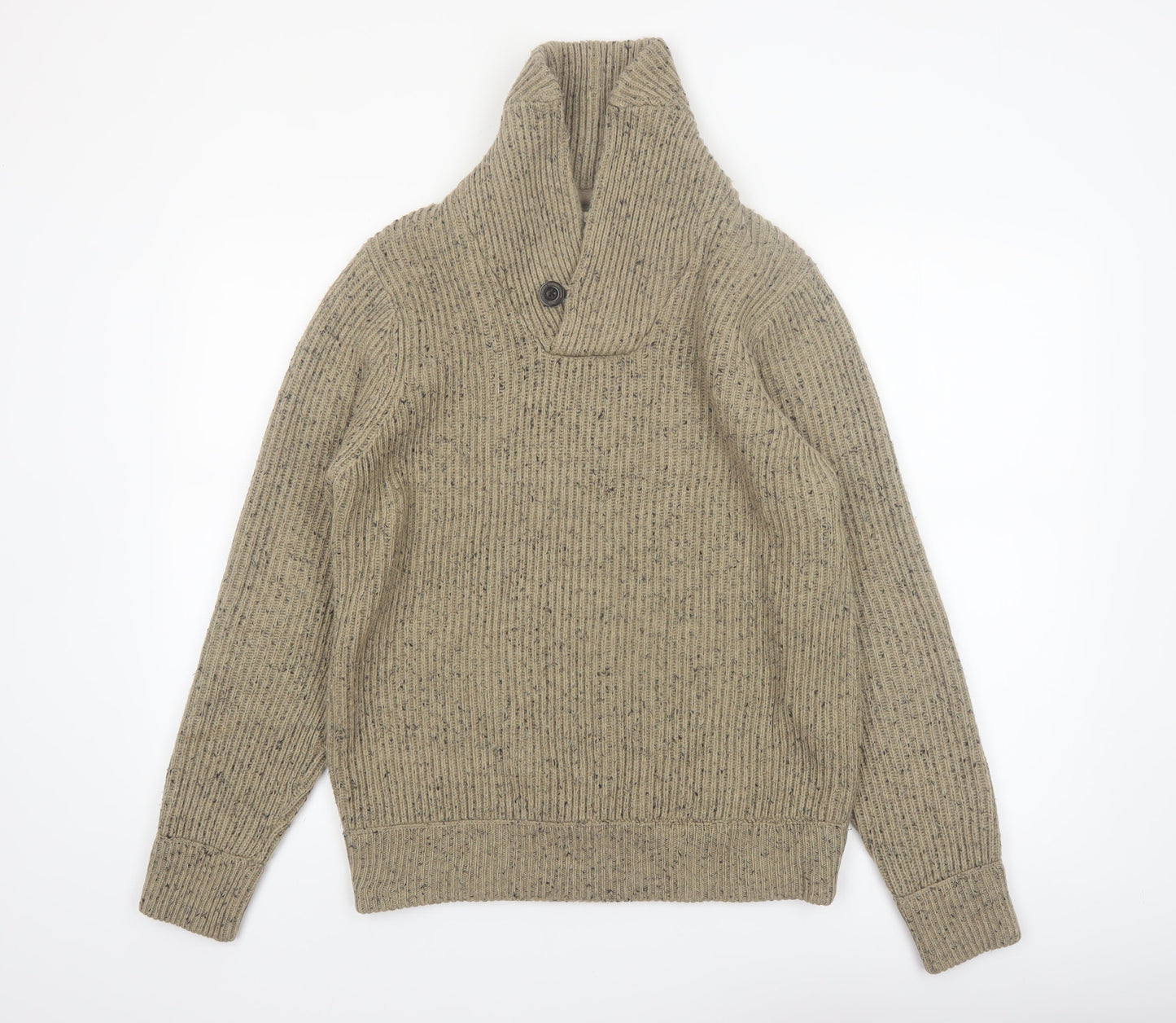 Next Men's Beige Shawl Neck Chunky Knit Pullover Jumper M