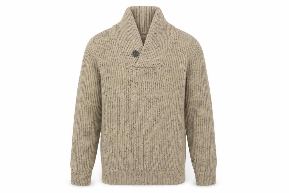 Next Men's Beige Shawl Neck Chunky Knit Pullover Jumper M