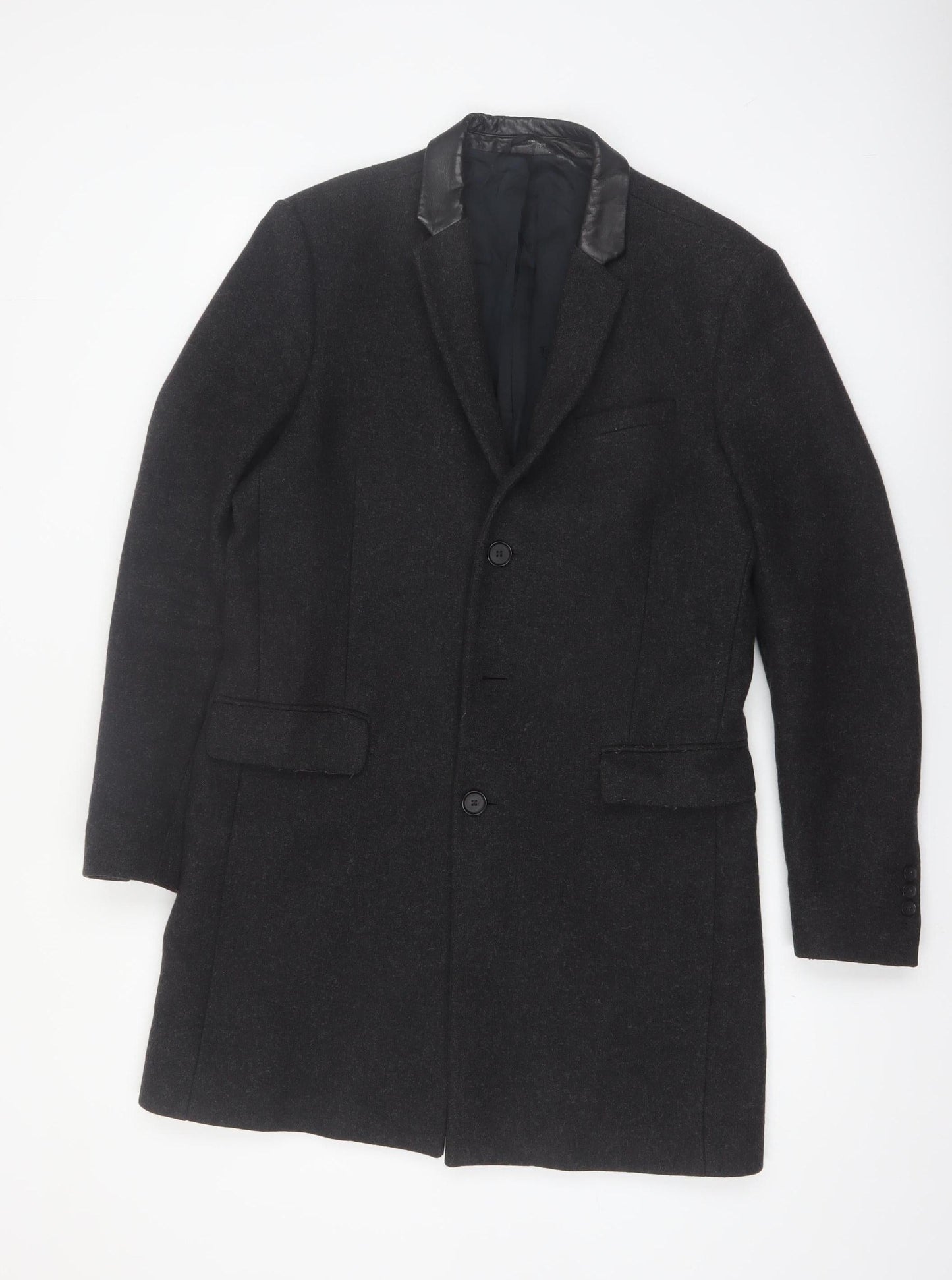 The Kooples Men's Black Wool Blend Slim Fit Overcoat Size 48