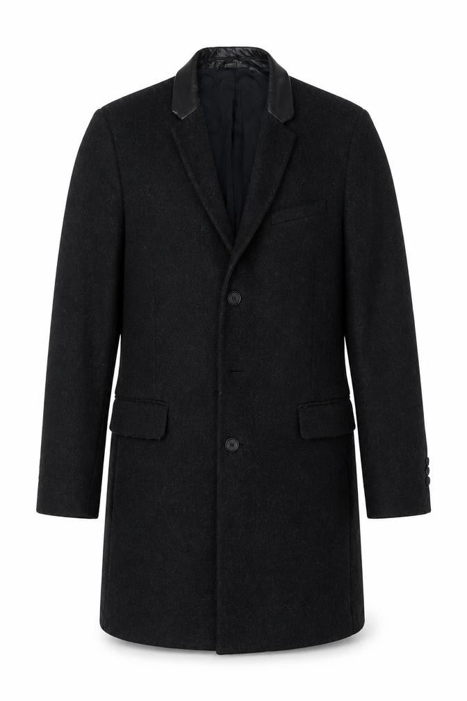 The Kooples Men's Black Wool Blend Slim Fit Overcoat Size 48