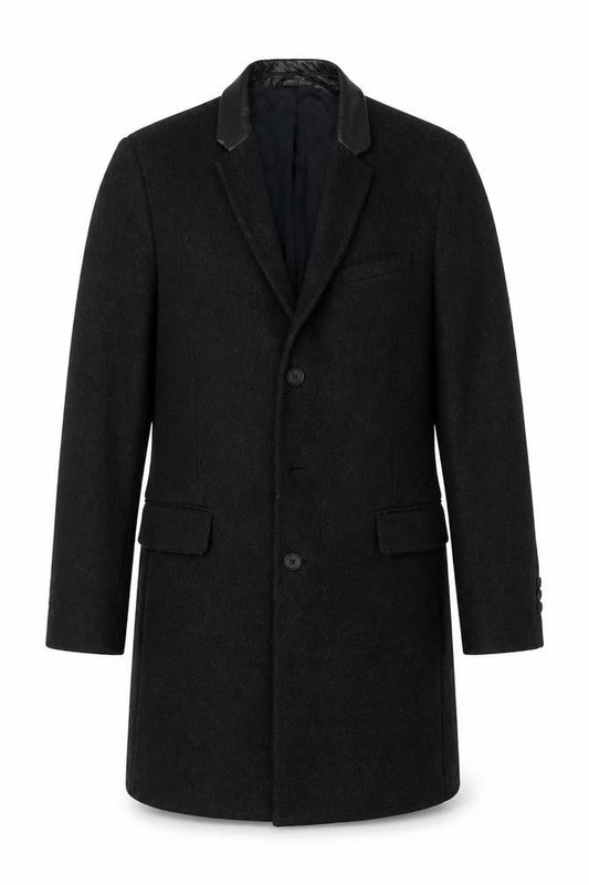 The Kooples Men's Black Wool Blend Slim Fit Overcoat Size 48